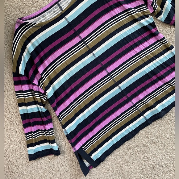 T by Talbots Purple Striped Long Sleeve Top, XL Petite, Athleisure Active Sporty - Picture 7 of 9